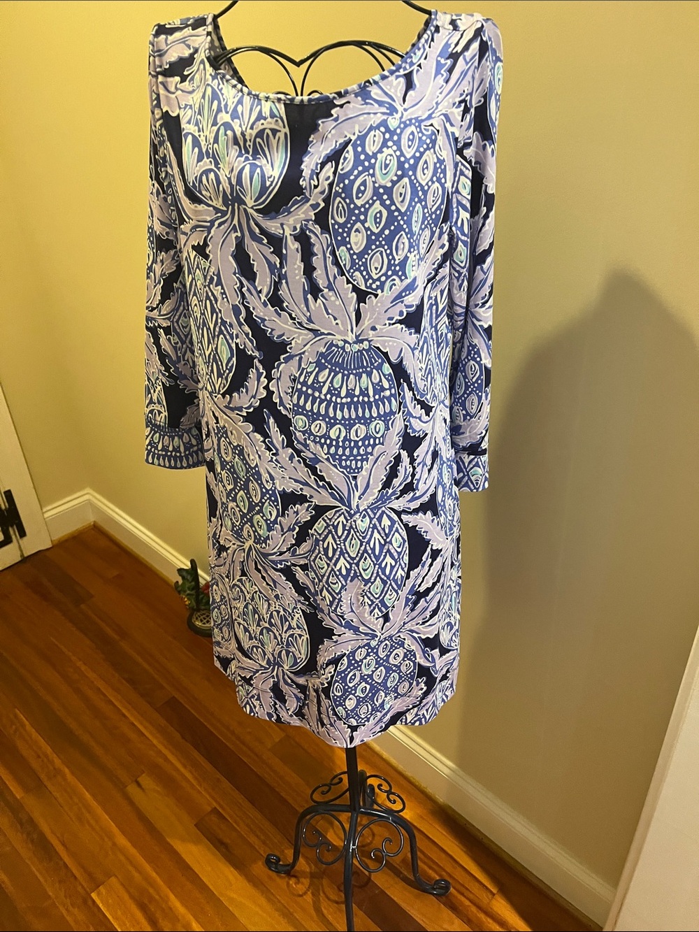 Lilly Pulitzer Navy and Light Blue Printed Long Sleeve Shift Dress